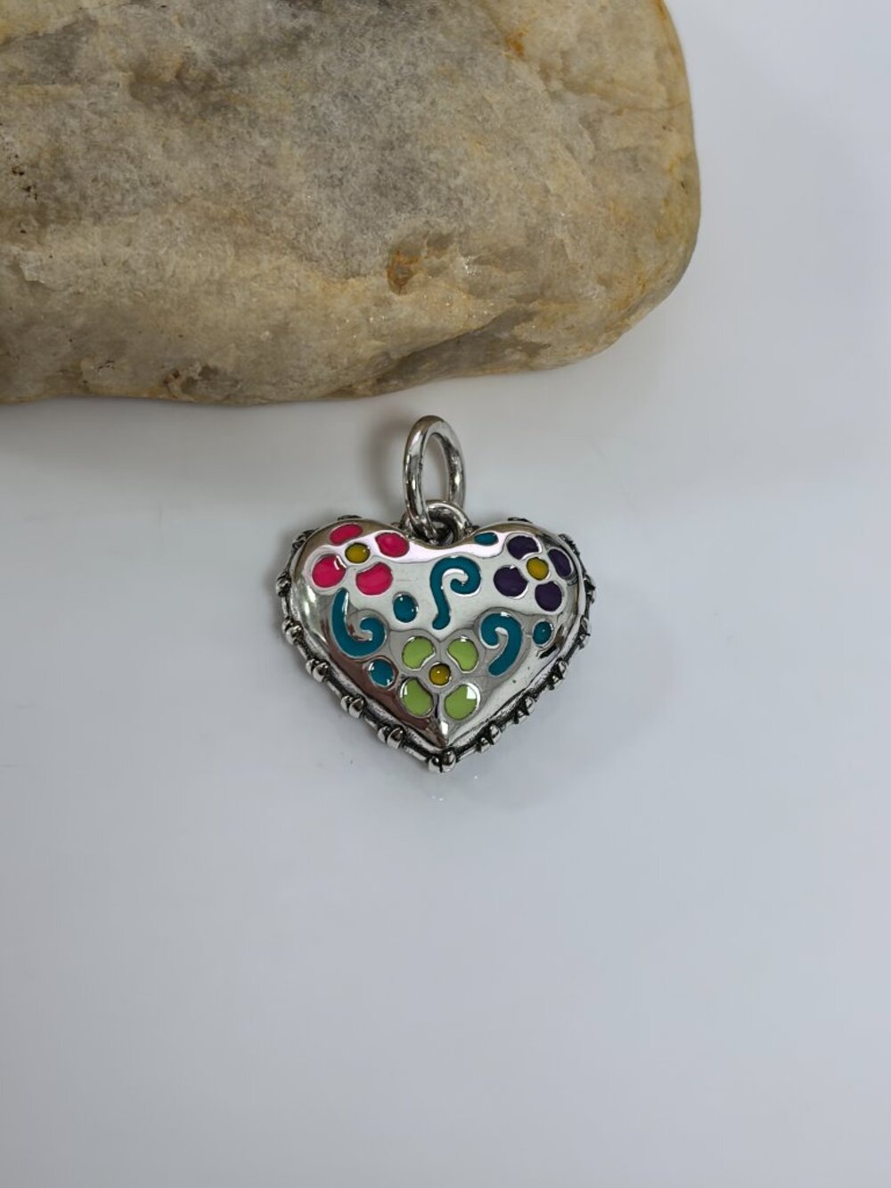 James Avery Enamel Consuela Heart Charm, S925 Silver Jewelry